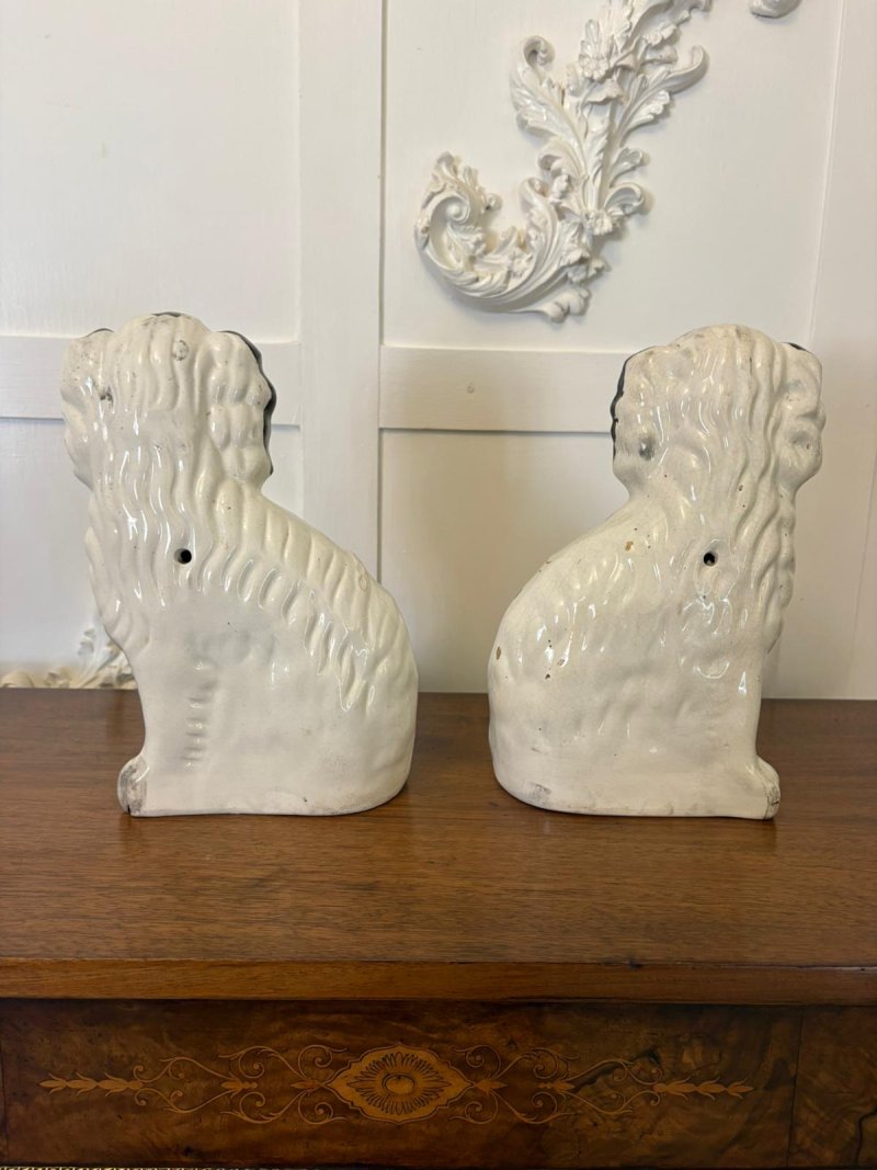 Antique Pair of Staffordshire Black & White Spaniel Dogs